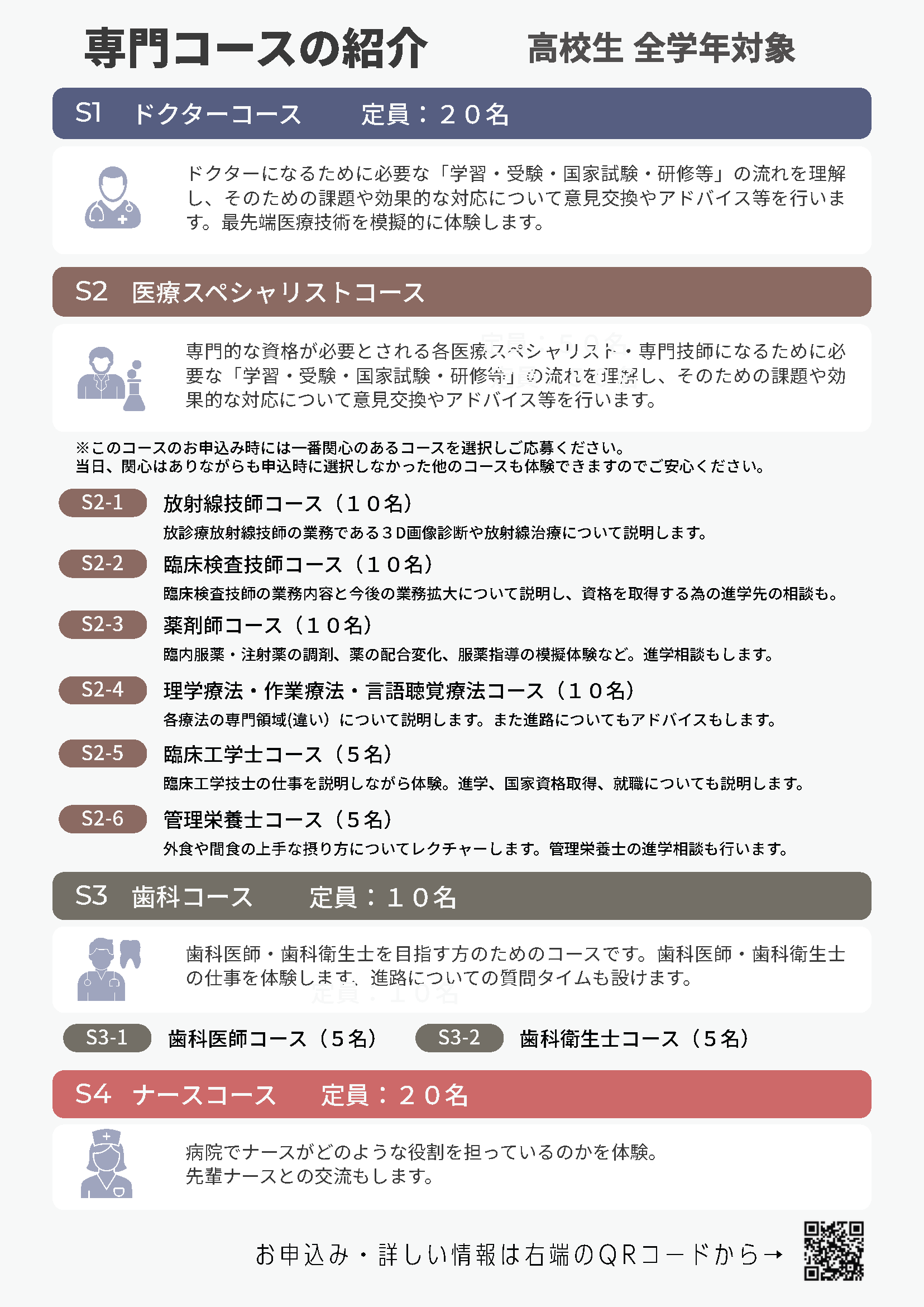 2026年高校生オープンホスピタル 専門コース紹介