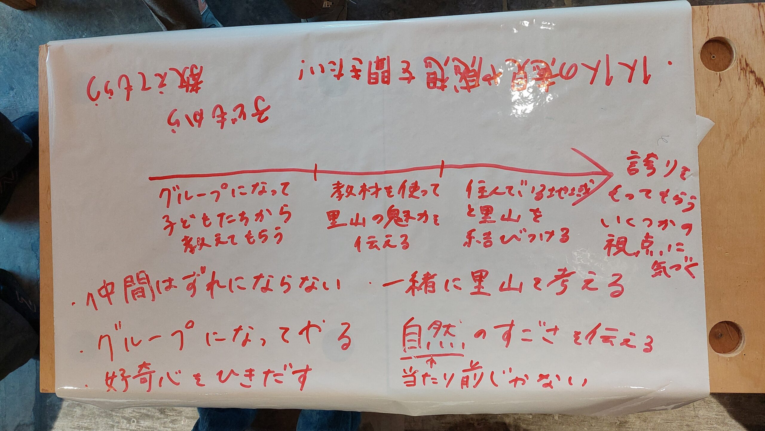 高校生が考えた小学生向け授業の流れを書き出したシート